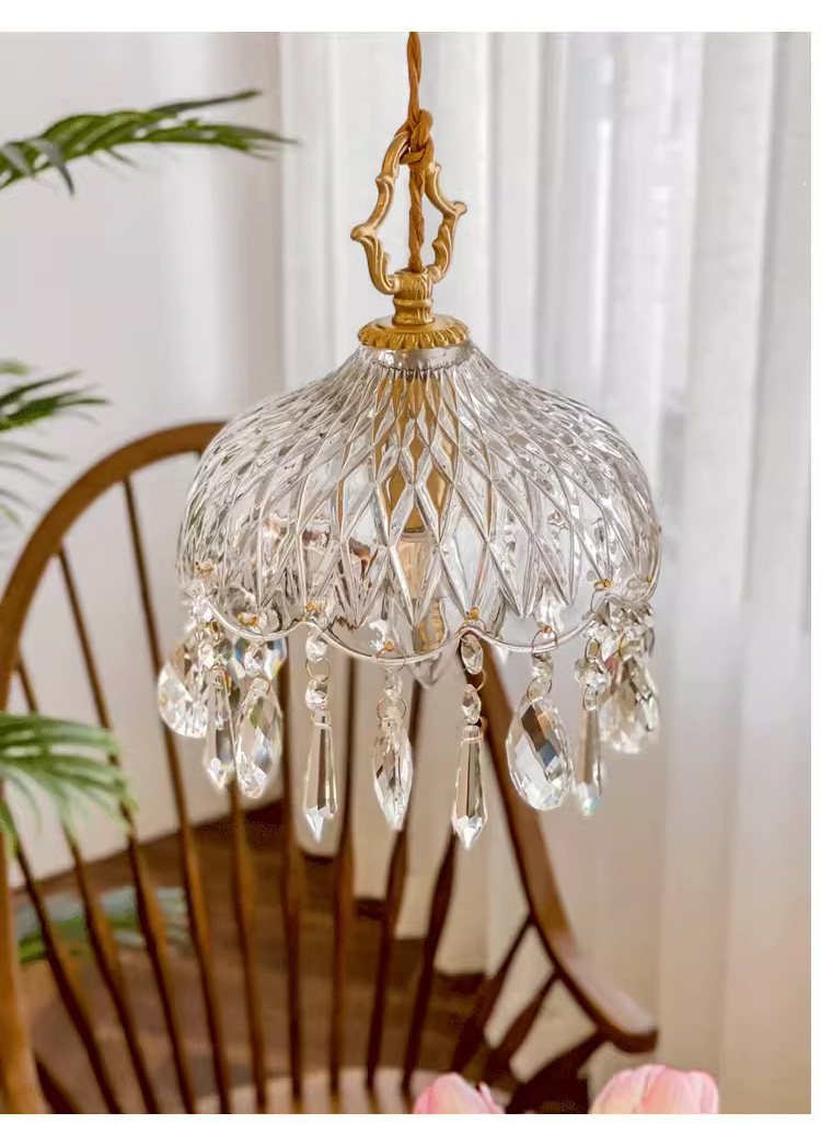 French style crystal small chandelier full copper 13